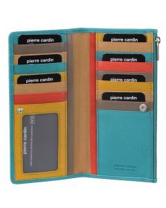 Pierre Cardin Italian Genuine Leather Ladies Wallet - Taupe/Turquiose