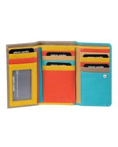 Pierre Cardin Italian Genuine Leather Ladies Summer Trifold Wallet- Turquoise/Taupe