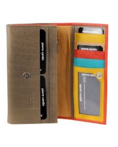 Pierre Cardin Italian Genuine Leather Ladies Wallet - Orange/Taupe
