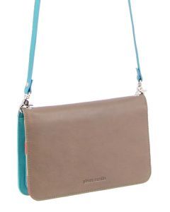 Pierre Cardin Genuine Leather Ladies Wallet Clutch Bag - Taupe/Turquoise