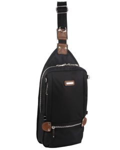 Pierre Cardin Anti-Theft 2-Tone Cross Body Nylon Sling Bag - Black