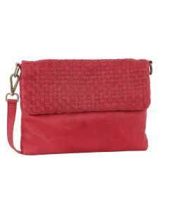 Pierre Cardin Womens Woven Leather Flap Cross-Body Bag/Clutch - Red