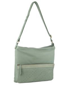 Pierre Cardin Womens Woven Leather Flap Cross-Body Bag Handbag - Mint