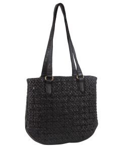 Pierre Cardin Woven Leather Ladies Shoulder Bag - Black