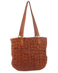 Pierre Cardin Woven Leather Ladies Shoulder Bag Travel Carry - Cognac