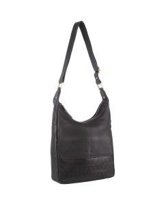 Pierre Cardin Womens Large Leather Multi Zip Perforated Cross-Body Bag - Black