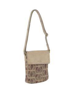 Pierre Cardin Leather Perforated Cross-Body Bag with Flap Closure - Latte