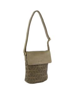 Pierre Cardin Leather Perforated Cross-Body Bag with Flap Closure - Olive