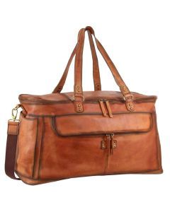 Pierre Cardin Burnished Leather Multi-Compartment Overnight Bag - Cognac