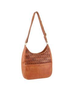 Pierre Cardin Womens Leather Perforated Cross-Body Bag - Cognac
