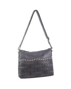 Pierre Cardin Womens Leather Perforated Cross-Body Bag with stud Detailing - Teal