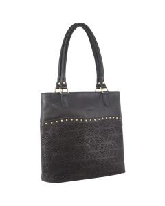 Pierre Cardin Womens Leather Perforated Shoulder Bag with stud Detailing - Black