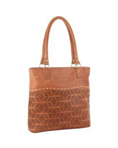 Pierre Cardin Womens Leather Perforated Shoulder Bag with stud Detailing - Cognac