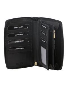 Pierre Cardin Perforated Leather Ladies Zip Around Wallet - Black