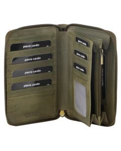 Pierre Cardin Perforated Leather Ladies Zip Around Wallet - Olive
