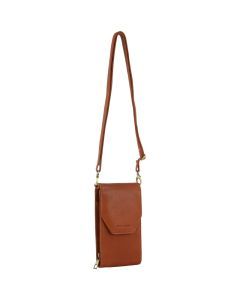 Pierre Cardin Ladies Leather Cross Body Bag/Wallet Bag/Clutch Wallet Large Flap - Cognac