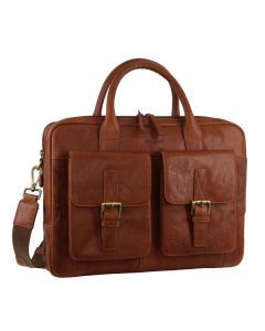 Pierre Cardin Leather Multi-Compartment Business 15" Laptop Bag - Tan
