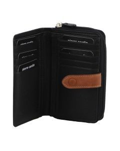 Pierre Cardin Womens Leather Bi-Fold Wallet Purse Zip Around - Black