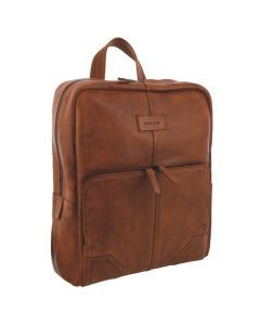 Pierre Cardin Mens Leather Sleek Backpack Bag w/ Laptop Compartment in Cognac
