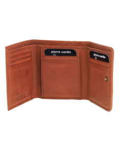 Pierre Cardin Ladies Leather Snap Button Tri-Fold Wallet - Cognac