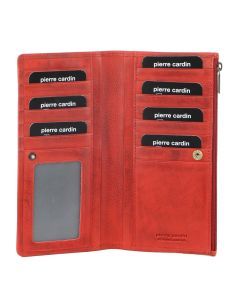 Pierre Cardin Womens Soft Italian Leather RFID Purse Bi-Fold Wallet - Red