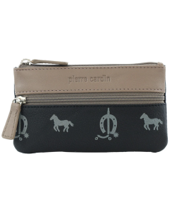 Pierre Cardin Womens Horse Print Genuine Leather RFID Coin Purse Wallet - Black/Taupe