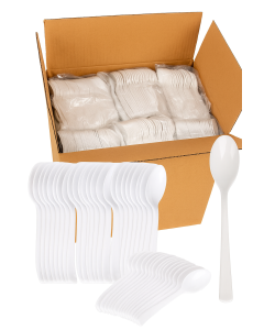1200x Reusable & Disposable White Plastic Spoons - BPA Free Cutlery (Bulk Pack)