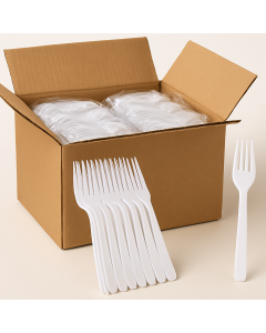 1200x Reusable & Disposable White Plastic Forks - BPA Free Cutlery (Bulk Pack)