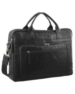 Pierre Cardin Messenger Bag Leather 15" Laptop Computer Business Crossbody Briefcase- Black