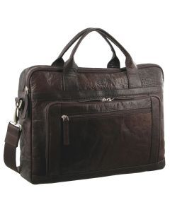 Pierre Cardin Messenger Bag Leather 15" Laptop Computer Business Crossbody Briefcase- Brown