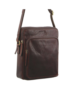 Pierre Cardin Italian Leather Tablet Bag Messenger Cross Body - Chestnut