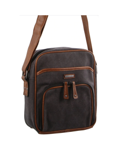 Pierre Cardin Canvas Cross Body Messenger Bag Mens Ladies Satchel Day Pack - Black