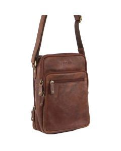 Pierre Cardin Italian Leather Tablet Bag Cross Body Messenger - Chocolate