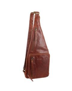Pierre Cardin Mens Sling Bag Rustic Leather Crossbody Chest Backpack - Chestnut