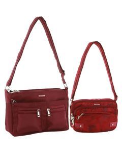 Pierre Cardin Anti-Theft Cross Body Bag Slash Proof RFID - Wine & Wine Camo