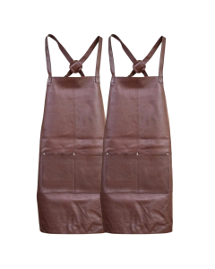 2x Pierre Cardin Professional Leather Apron - Brown (Butcher/Woodwork/Hairdressing/Barber/Chef)
