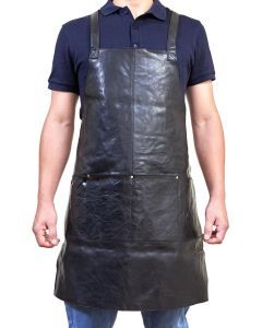 Pierre Cardin Professional Leather Apron - Shiny Black (Butcher/Woodwork/Hairdressing/Barber/Chef)