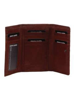 Pierre Cardin Womens Leather Wallet Stich Design Large Tri-Fold in Tan Brown
