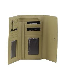 Pierre Cardin Stitch Design Leather Ladies Tri-Fold Wallet in Sand