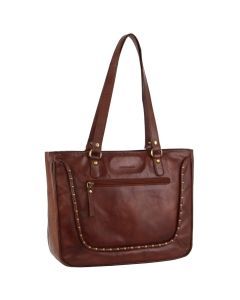 Pierre Cardin Womens Leather Stud Detail Tote Bag in Cognac