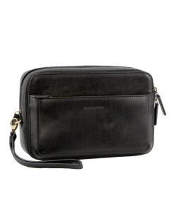 Pierre Cardin Mens Italian Leather Organizer Bag Toiletry Travel - Black