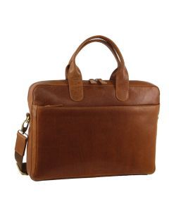 Pierre Cardin Mens Italian Leather 15" Laptop Computer Bag Travel - Tan
