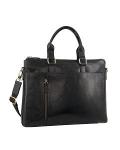 Pierre Cardin Leather 15" Laptop Briefcase Business Bag - Black