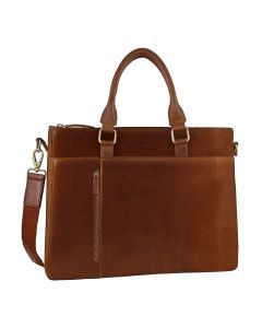 Pierre Cardin Mens Leather Briefcase Business Bag Shoulder 15" Laptop Tote - Tan