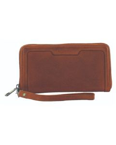 Pierre Cardin Womens Leather Zip Around Wallet w/ Wristlet in Cognac