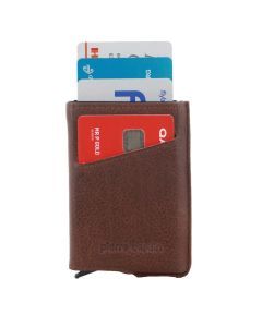 Pierre Cardin Leather Smart Slide Card Holder Tab Wallet RFID - Brown