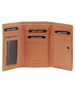 Pierre Cardin Leather Ladies Woven Design Tri-fold Wallet in Apricot
