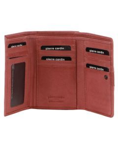Pierre Cardin Leather Ladies Woven Design Tri-fold Wallet in Marsala
