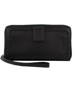 Pierre Cardin Womens Leather Zip Around Wallet RFID Blocking w/ Wristlet in Black