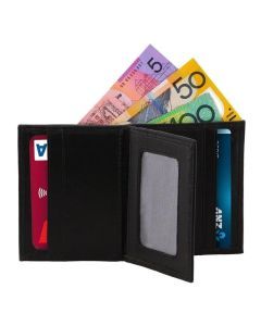 Pierre Cardin Mens Slim Bi-Fold Leather Wallet Rustic w/ RFID Protection in Black